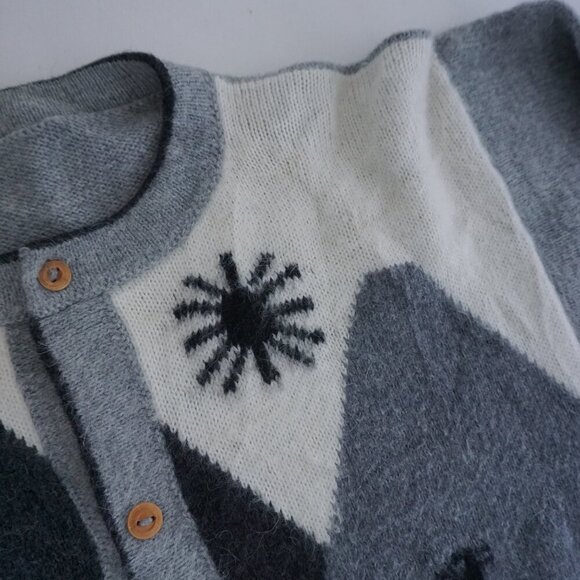 Vintage White Grey Landscape Penguin Alpaca Wool Button Up Cardigan Sweater M - Picture 11 of 11